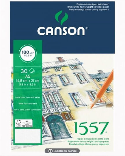 Canson Sketch Pad 1557 180γρ./τ.μ. Bright White A5 / 14.8X21Cm 30 Sheets