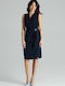 Lenitif L037 Summer Midi Dress Sleeveless Navy Blue