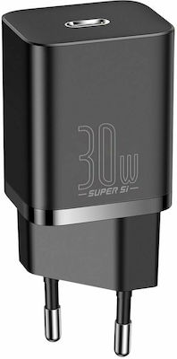 Baseus Φορτιστής Χωρίς Καλώδιο με Θύρα USB-C 30W Power Delivery Μαύρος (Super Si)