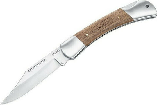 Walther Classic Clip 1 Pocket Knife with Locking Mechanism Brown in Leather Sheath