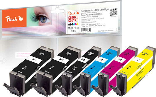 Peach Inkjet Printer Compatible Inks Pack Canon PGI-580XL/CLI-581XL 17ml Multi (Color) / Black