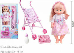 Luna Baby Doll Set Μωρό με Καρότσι, Αξεσουαρ & Ήχους pentru vârsta de 1.5+ ani 38 cm