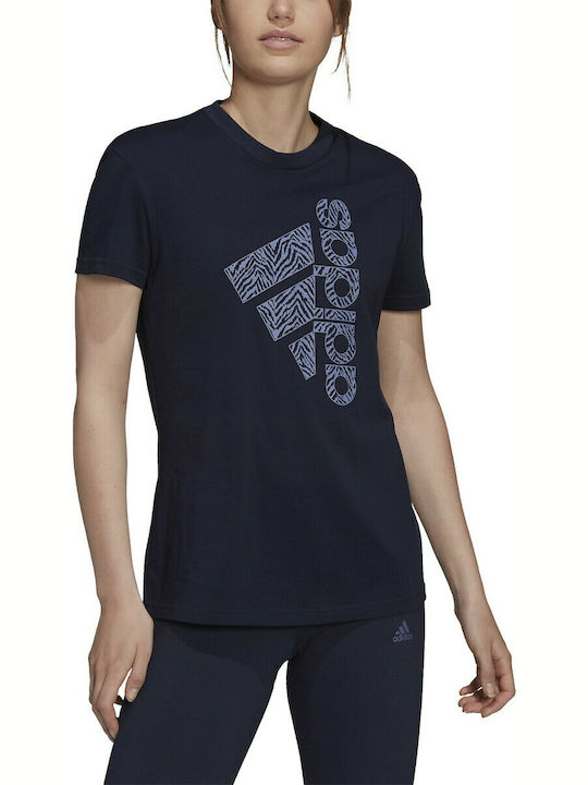 Adidas Women's Athletic T-shirt Animal Print Navy Blue