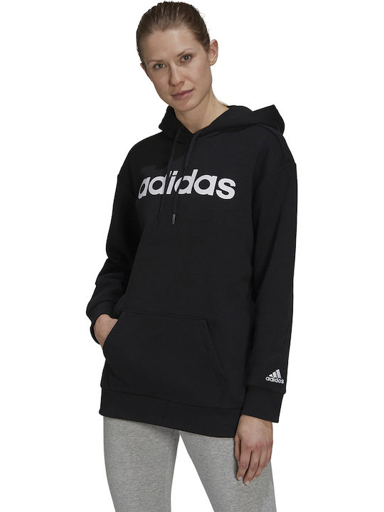Essentials Oversized Μακρύ Γυναικείο Φούτερ με Κουκούλα Μαύρο