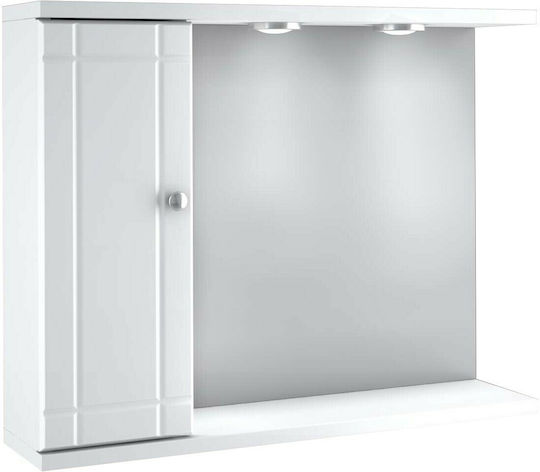 Drop 6KLR070WH Oglindă De Baie Rectangulară Din MDF Cu Dulap, Raft Și Soclu Pentru Lampă 70x54cm Albă