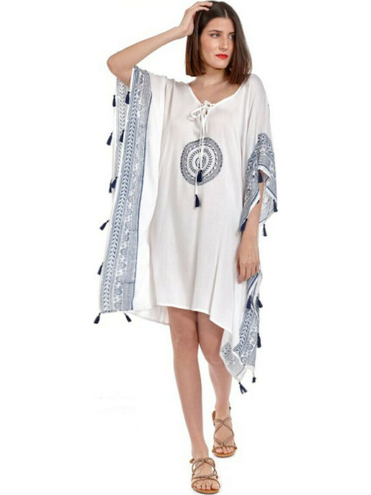 Platinum Fashion Feminin Scurt Caftan de Plajă Alb