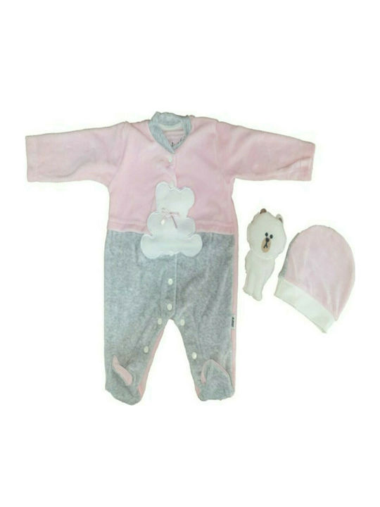 Evita Baby Bodysuit Set Long-Sleeved Velvet with Accessories Pink