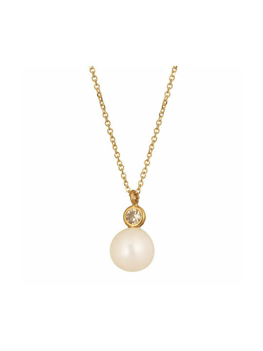 Gold 9k Solitaire Pearl Necklace