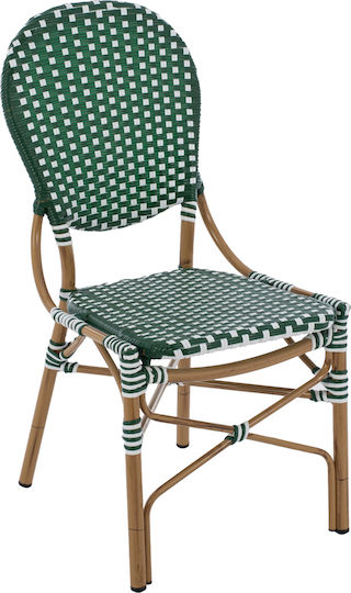 Καρέκλα Εξωτερικού Χώρου Rattan Bamboo Look Πράσινο / Λευκό 47x55x98εκ.