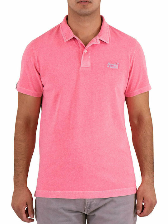 Superdry La Beach Herren Kurzarmshirt Polo Fluro Pink Pastel