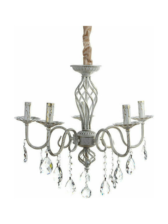 Keskor Candelabru 5xE14 Ø56cm cu Cristale Alb 8776-5