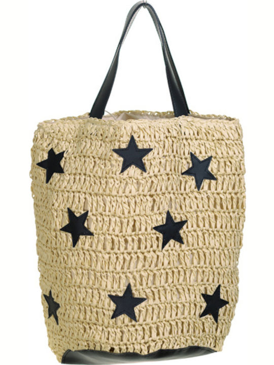 MiandMi Ψάθινη Τσάντα Θαλάσσης με σχέδιο Αστέρι Μπεζ