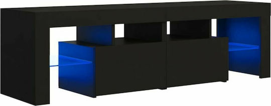 TV Stand Wooden with LED Lighting Black Velvet-Black Metal L140xW35xH40cm