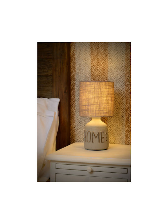 Lucide Lightning Cosby Ceramic Table Lamp for Socket E14 with Brown Shade and White Base