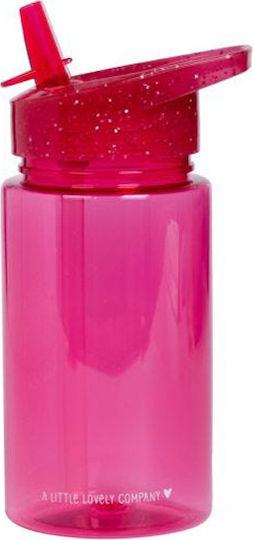 A Little Lovely Company Glitter Pink Kinderflasche Kunststoff mit Strohhalm Rosa 450ml