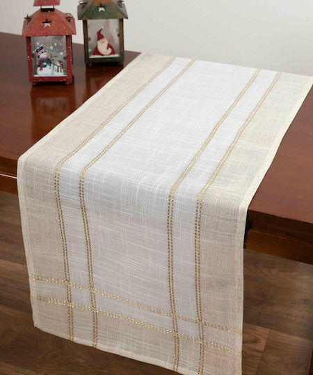 Silk Fashion Χριστουγεννιάτικο Τραπεζομάντηλο Υφασμάτινο Ράνερ Μπεζ 170x45εκ.