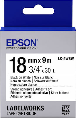 Epson LK-5WBW Ταινία Ετικετογράφου 9m x 18mm σε Μαύρο Χρώμα