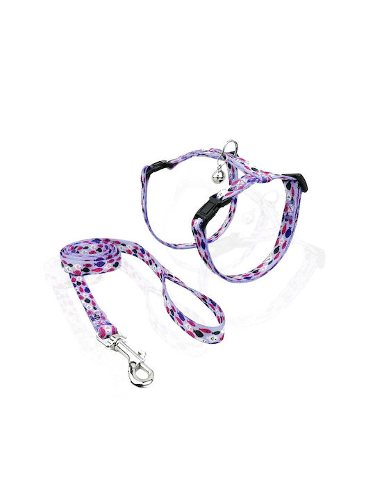 Pet Interest Fish Flock Cat Harness with Guide Σετ Σαμαράκι και Οδηγός (M) 1m/25-40cm Μωβ Purple