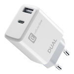 Cellular Line Ladegerät ohne Kabel mit USB-A Anschluss und USB-C Anschluss 15W Stromlieferung Weißs (ACHIPHUSB2PD20WW)