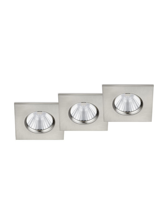 Trio Lighting Pătrat Metalic Spot Încorporat cu LED Integrat și Lumină Alb Cald Argintiu 5x5cm. 3buc