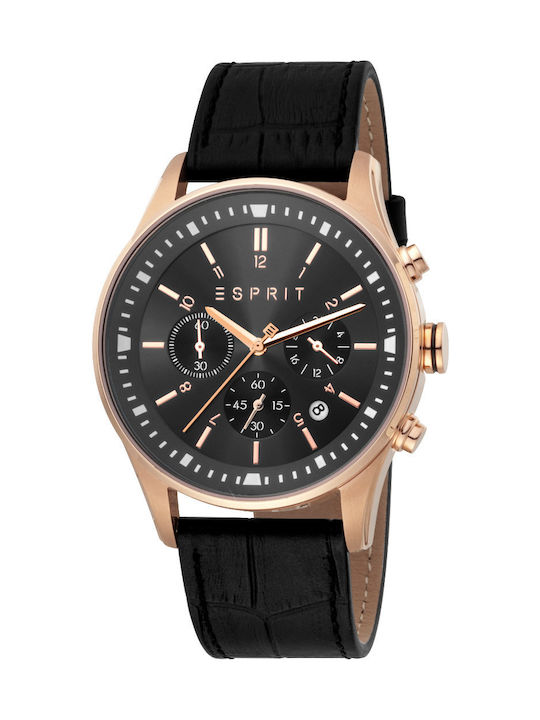Esprit Ρολόι Χρονογράφος με Δερμάτινο Λουράκι σε Μαύρο χρώμα