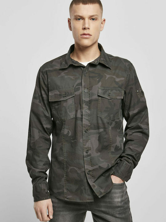 Woodland Camo Μακρυμάνικo Βαμβακερό Πουκάμισο σε Στενή Γραμμή Camo Olive Camo