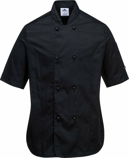 Portwest Chef Jacket Unisex Black with Short Sleeve