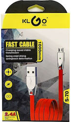 KLGO Flat USB 2.0 σε micro USB 1m Κόκκινο