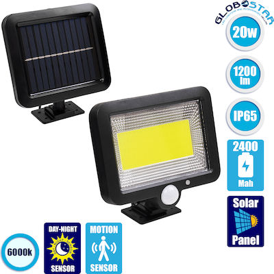 GloboStar Wasserdicht Solar LED Flutlicht 20W Kaltweiß 6000K mit Bewegungssensor und Fotoküttaro IP65