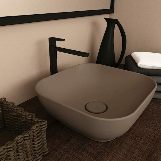 Orabella Square 02 Countertop Sink Porcelain 38x38x14.4cm Brown Matt