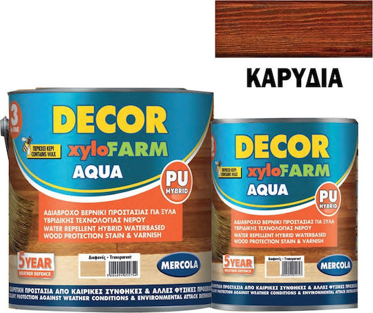 Mercola Decor Xylofarm Aqua Βερνίκι Εμποτισμού Πολυουρεθάνης Νερού Καρυδιά Ματ 2.5lt