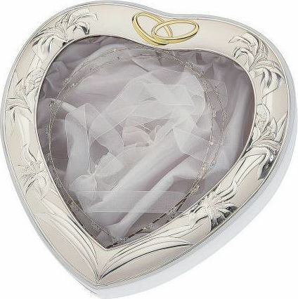 Prince Silvero Tabletop Heart Shaped Wedding Crown Case Silver/White 27x23cm