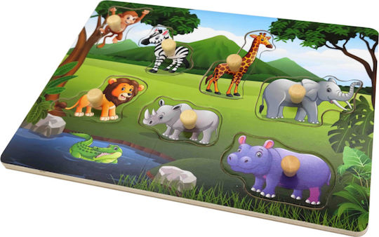 Wooden Kids Peg Puzzle Animals of the Jungle for 3+ years+ Years 7pcs Remoundo