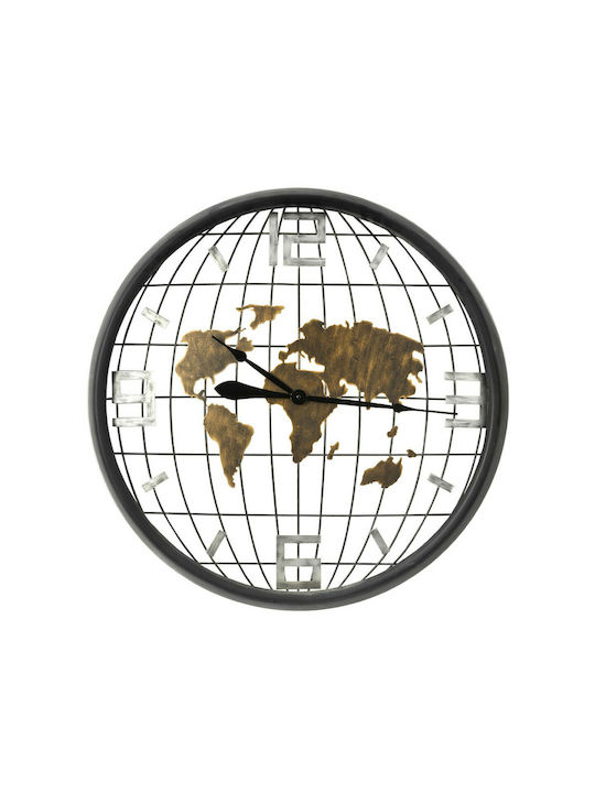 InTheBox Ρολόι Τοίχου Earth Μεταλλικό Μαύρο Χρυσό 80cm