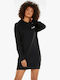 Rochie Mini Sport Mânecă Lungă Cu Glugă Neagră