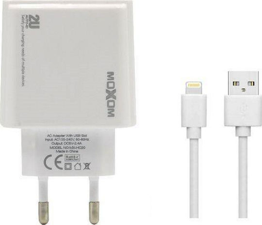 Moxom Charger with 2 USB-A Ports and Cable micro USB Whites (MX-HC20)