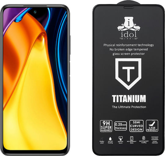 Idol 1991 Titanium Semi Curved Full Glue Full Face Tempered Glass Black (Redmi Note 10 5G / Poco M3 Pro)