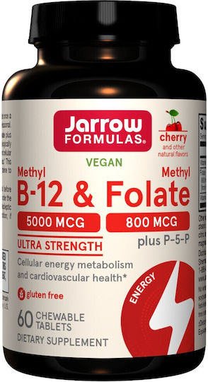 Jarrow Formulas Methyl B-12 5000mcg + Methyl Folate 800mcg Витамин за здравето на Нервната система 60 жулими таблетки