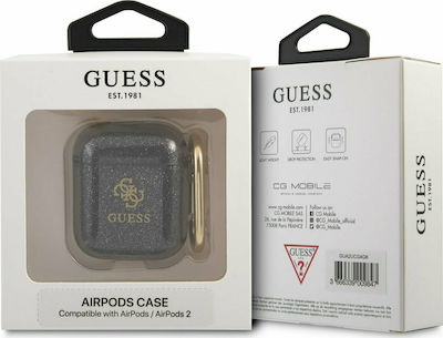 Guess 4G Glitter Hülle Silikon in Schwarz Farbe für Apple AirPods 1 / AirPods 2