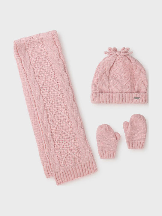 Kids Beanie Set with Scarf & Gloves Knitted Pink