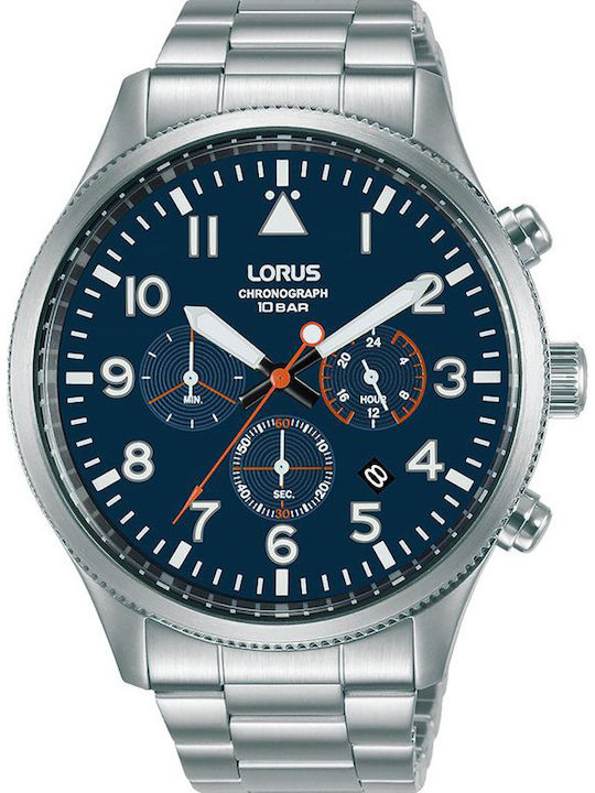 Lorus Ανδρικό Ρολόι 45mm Χρονογράφος Μπαταρίας με Ασημί Μεταλλικό Μπρασελέ