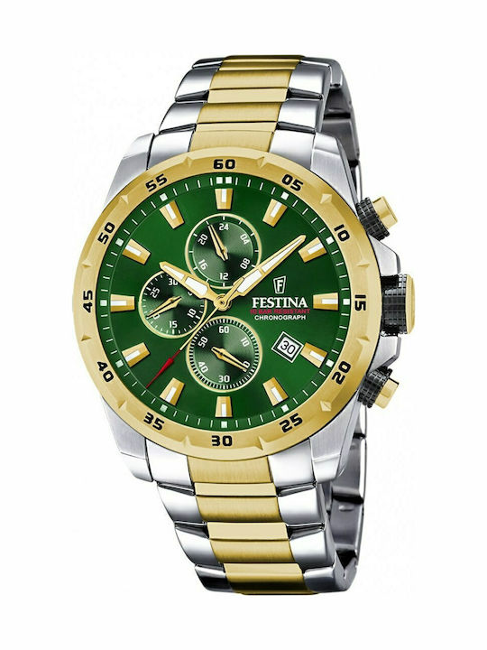 Festina Ανδρικό Ρολόι 45.5mm Χρονογράφος Μπαταρίας με Χρυσό Μεταλλικό Μπρασελέ