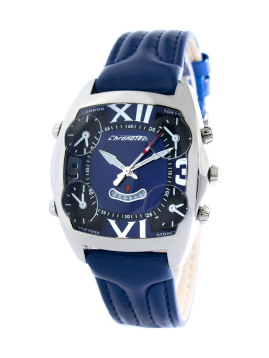 Chronotech Men's Watch 45mm Chronograph Battery with Blue Leather Strap