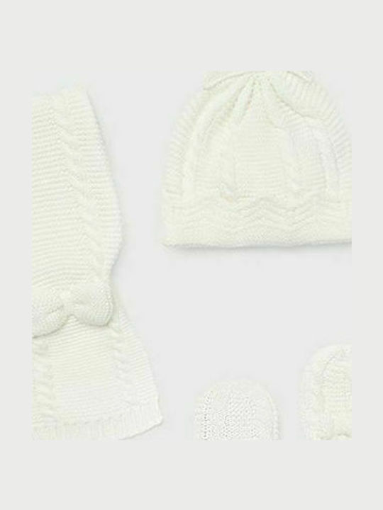 Kids Beanie Set with Scarf & Gloves Knitted White