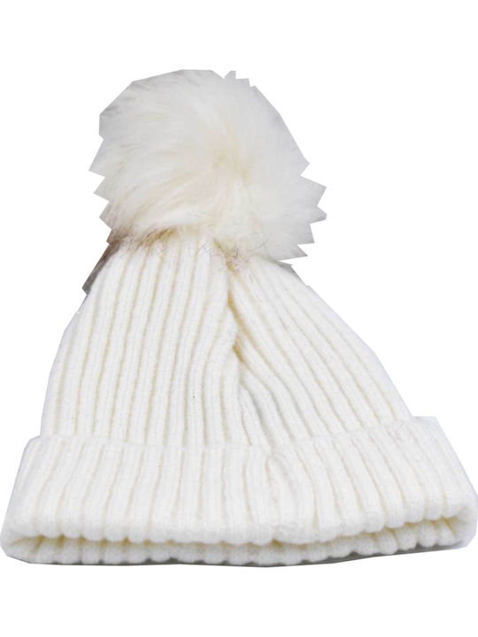 Verde Ribbed Beanie Cap White