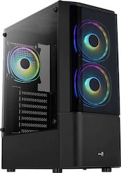 Aerocool Quantum v3 Gaming Midi Tower Κουτί Υπολογιστή με Πλαϊνό Παράθυρο και RGB Φωτισμό Μαύρο