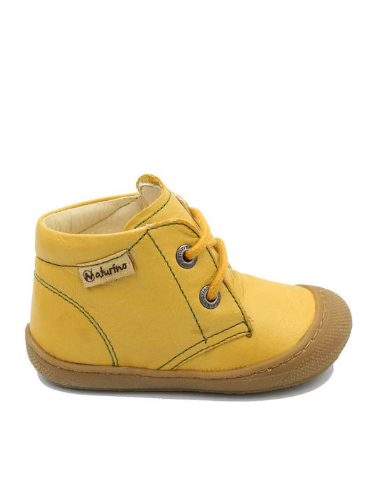 Leather Kids Boots with Laces Yellow