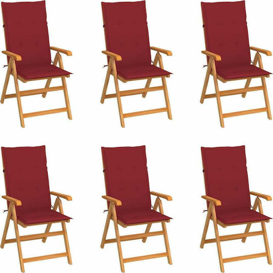 Καρέκλα Teak - Μπορντό 6τμχ 57x71.5x109εκ.