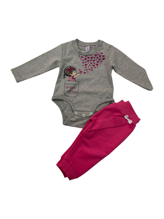 Dreams by Joyce Baby Bodysuit Set Long-Sleeved with Pants Gray