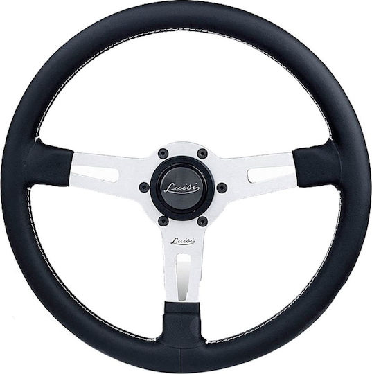 Luisi Sharav 315 Leather Three Spoke Car Steering Wheel with 31.5cm Diameter Blade Silver/Black